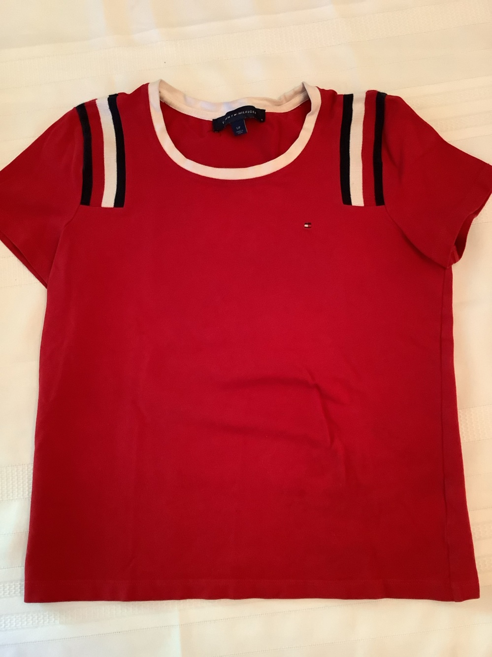 Tommy Hilfiger Red Short Sleeve Tee with Stripe Detail